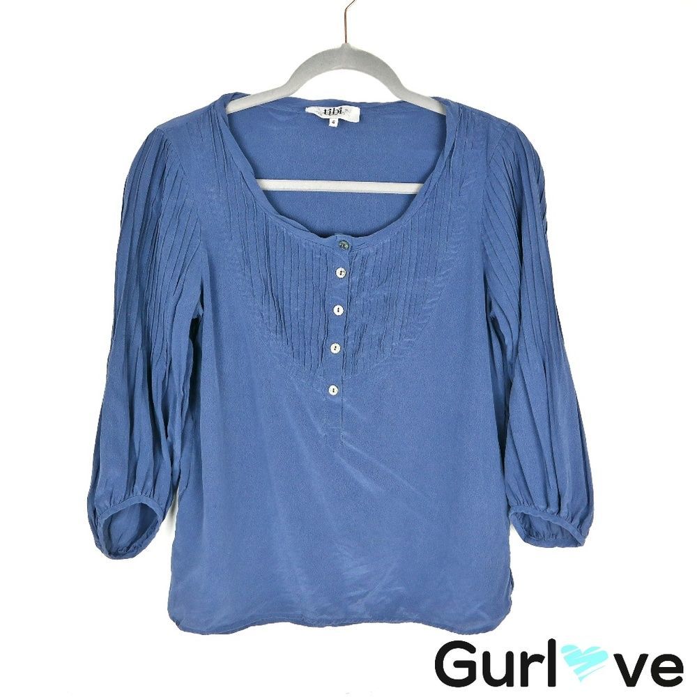 Tibi Sz 4 Blue Half Button Silk Blouse